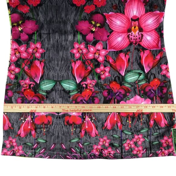 Custo Barcelona Dress sz 4 Velvet Velour Turtleneck Puff Long Sleeve Floral Y2K - Picture 14 of 16